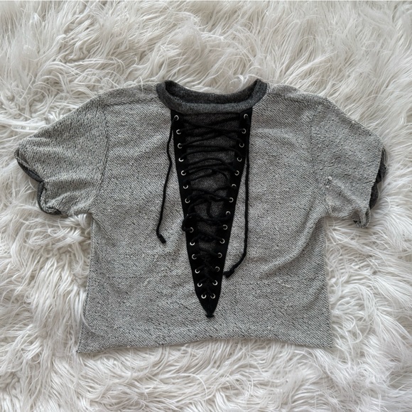 Fashion Nova Tops - Reversible Gray Lace-Up Women's Crop Top - FASHION NOVA